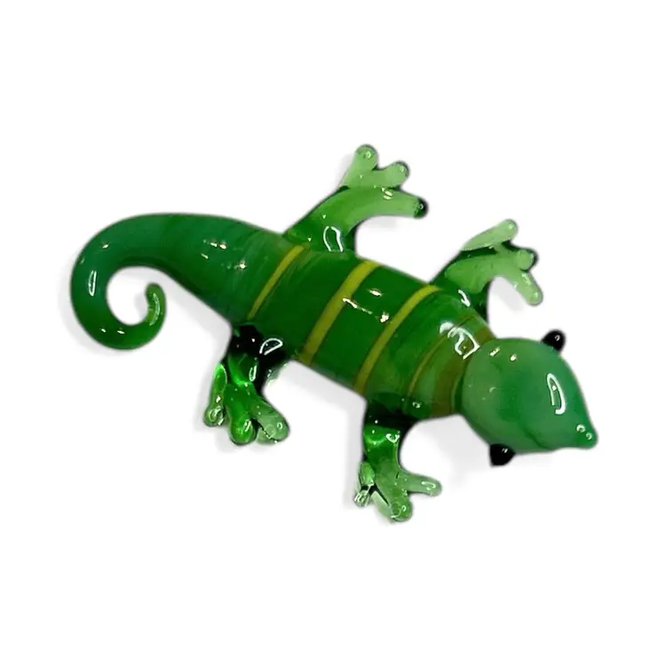 Mini Handblown Green Gecko Art Glass Figurine And Christmas Stocking