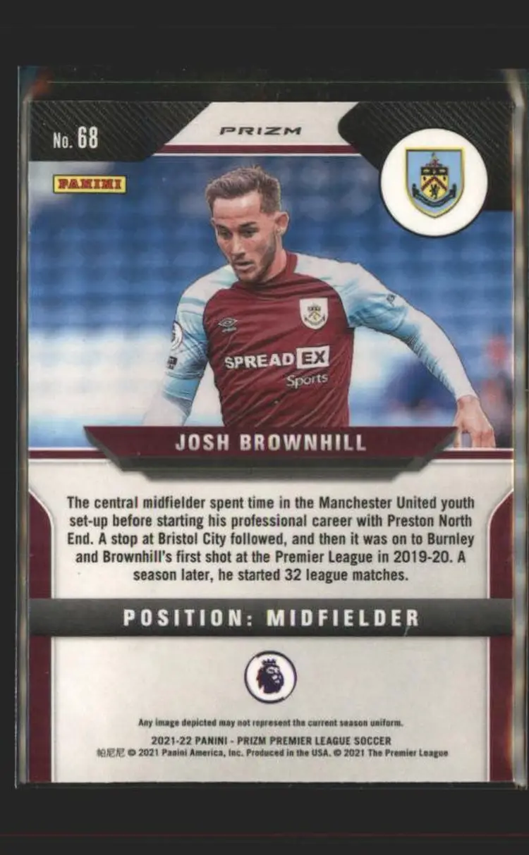2021-22 Panini Prizm Premier League #68 Josh Brownhill Prizms Silver - (138) - Burnley