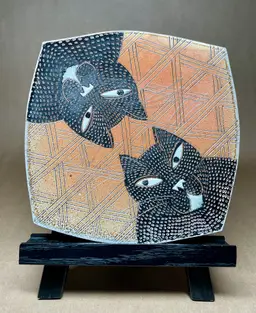 Alison Palmer Art Studio Pottery Clay Work Signed Footed Cat Trinket Dish