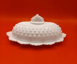 Vintage Fenton Hobnail White Milk Glass Covered Butter Dish
