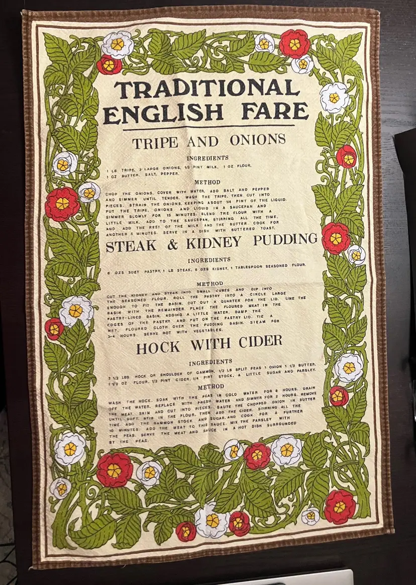 Vintage Linen Tea Towel "Traditional English Fare"