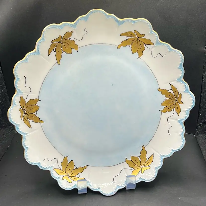 Antique Malmaison Bavaria Baby Blue And Gold Scalloped Plate With Gold Trim 9"D X 1"T, Great Additional To Cottage Core Decor