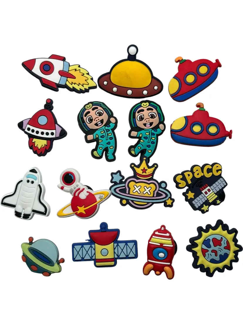 Lot of 15 Assorted Outerspace Space Rocket Astronaut Sub Croc Charm Jibbitz