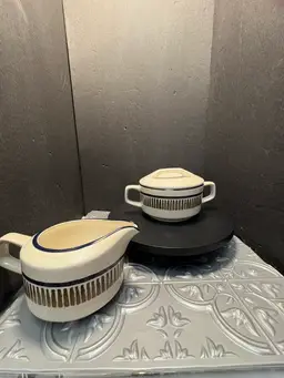 Vintage MCM Lenox Temper-Ware Creamer and Sugar Bowl Set: Mid-Century Percussion Pattern