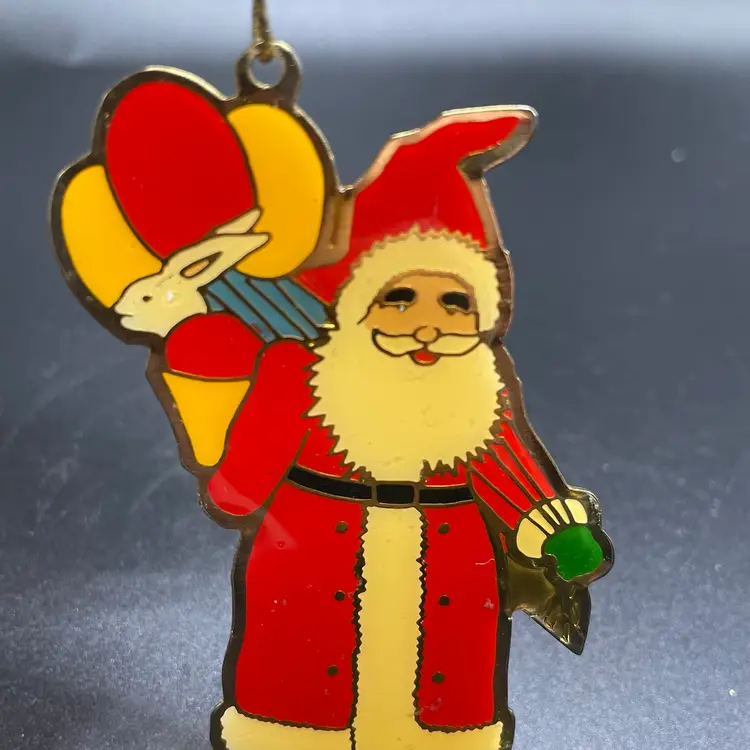 Schmid Gordon Fraser Enamel Santa Claus Christmas Ornament VTG 1984