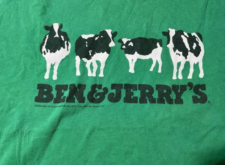 Vintage 1997 Ben & Jerry’s Staff Cow Green T-Shirt Large By Royal Apparel Rare!