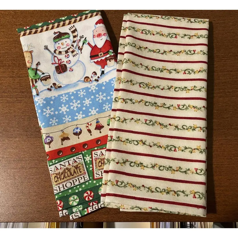 2 Hand Made Christmas Holiday Cotton Napkins Red Santa Shoppe