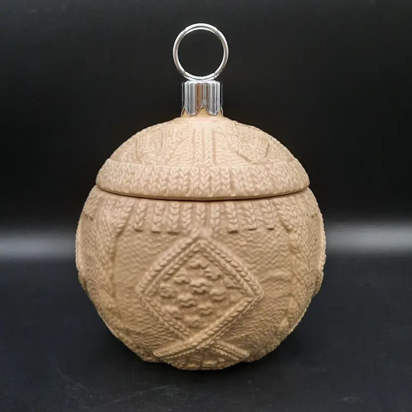 Ceramic Cable Knit Sweater Ornament Lidded Candy Dish FTD