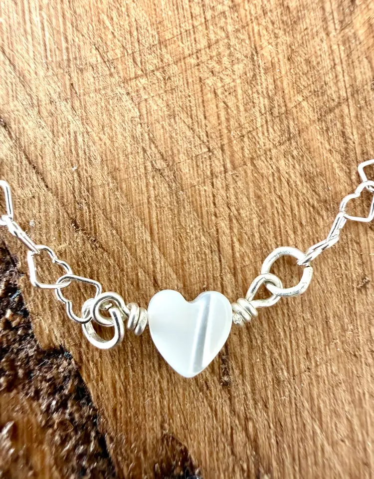 Heart Shape Pearl Pendant On Heart Chain Necklace