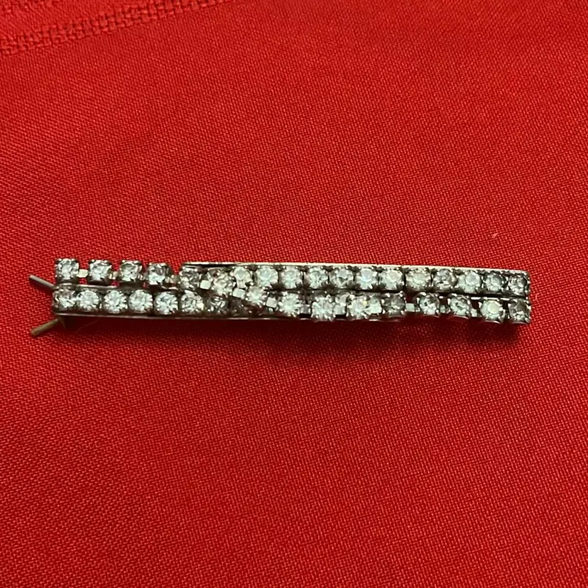 Vintage Silver Tone Hair Barrette With Rhinestones, 3”