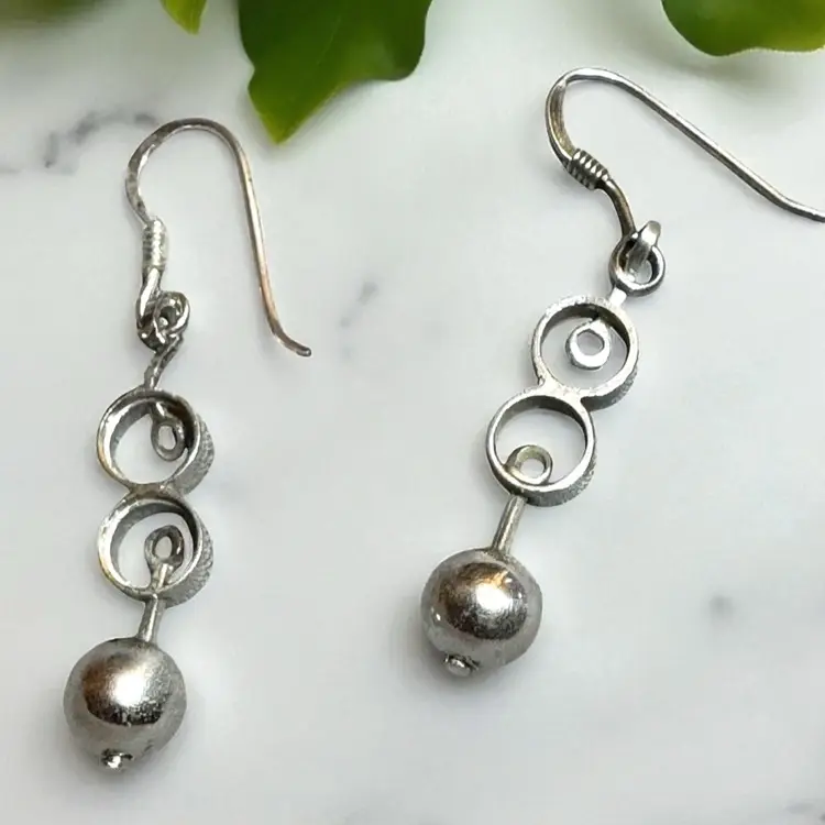 Vintage Sterling Silver Dangle Pierced Earrings - Tested 2x - 1.5” with Wire