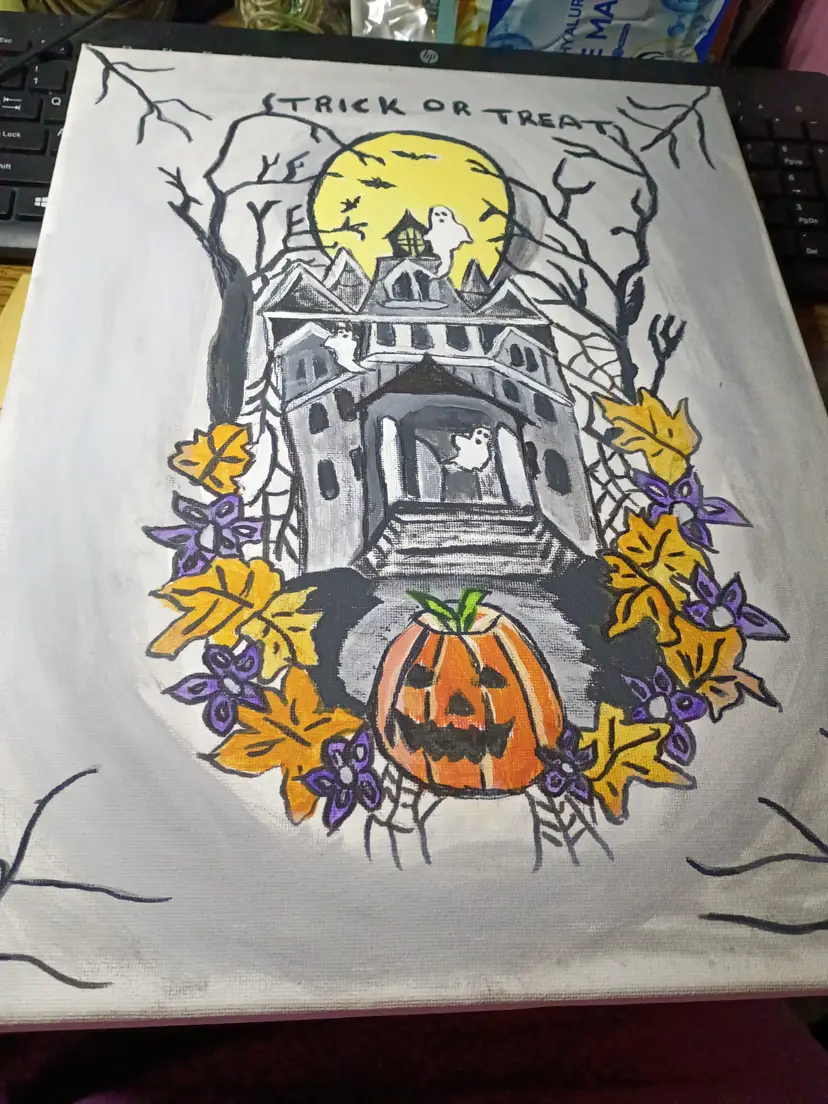 16x12 -Spooky Haunted House Canvas-artist/painter: Melissa Barr
