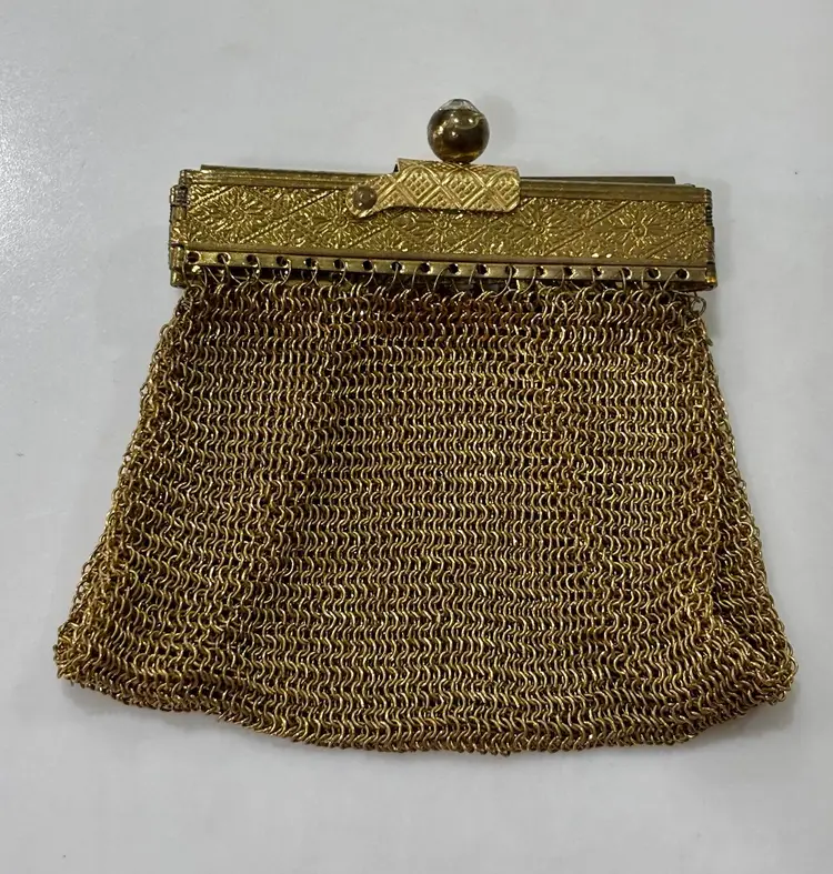 Vintage Gold Mesh Coin Purse with Rhinestone Clasp Germany