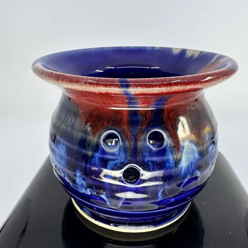 1960s Retro Blue Glazed Candle Lantern