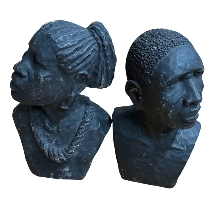 vintage hand-carved African hardwood bust sculptures bookends