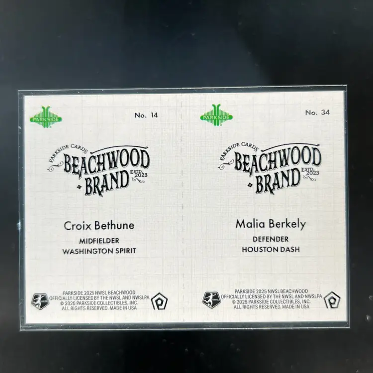 Croix Bethubne & Malia Berkley 2025 Parkside Beachwood Brand Beachwood Squared Soccer Card