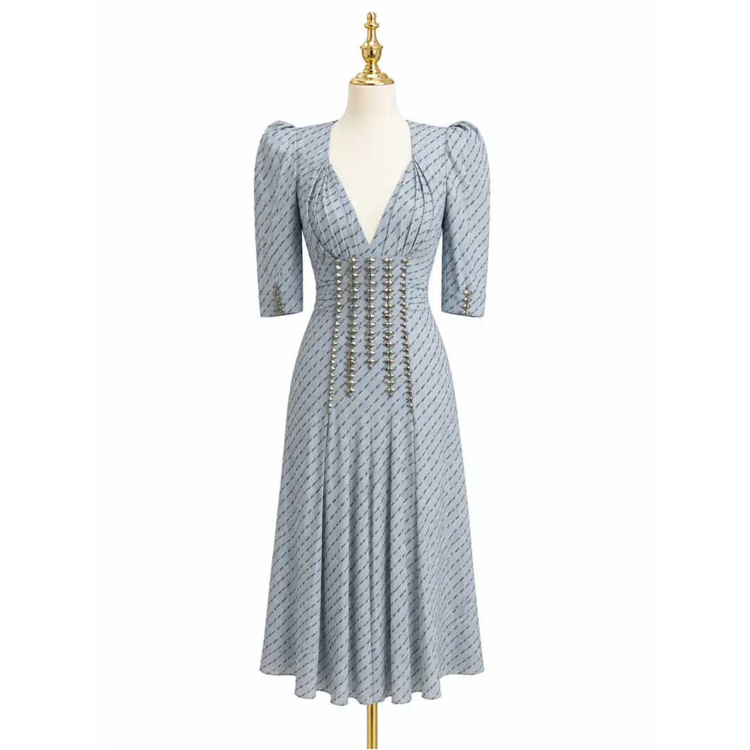 Bottega Veneta Pale Blue Embellished Dress Sz 38