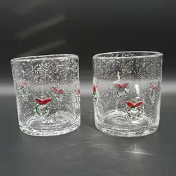Christmas Wreath Icon Handblown Bubble Glasses Tumblers Set of 2