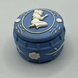 Wedgewood Jasperware Blue And White Cameo Trinket Box