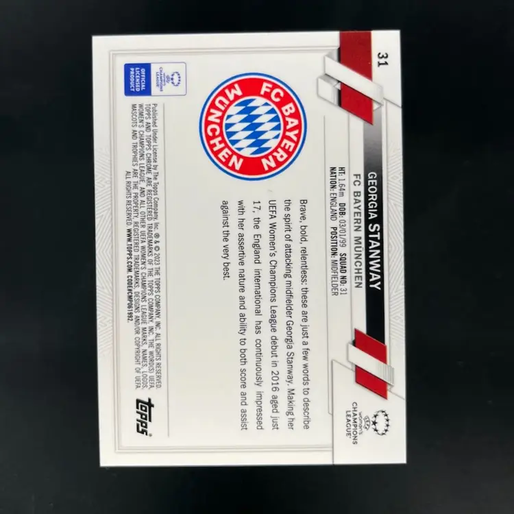 Georgia Stanway 2022/23 Topps Chrome UWCL Inferno /75 Soccer Card