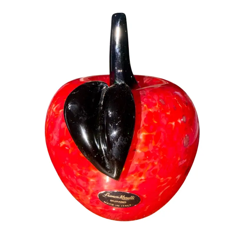 Rare Vintage 1960s Franco Moretti Glass Apple Paperweight With Sticker Signed
