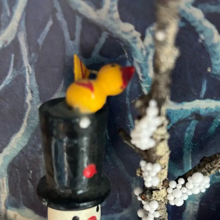 Vintage Christmas Diorama 
Handmade snowman carolers bird