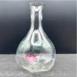 #157A Vintage Orrefors Hand Painted And Signed Blown Glass Carafe. From The Maja Collection. Made In Sweden 
EEAL Eva Englund