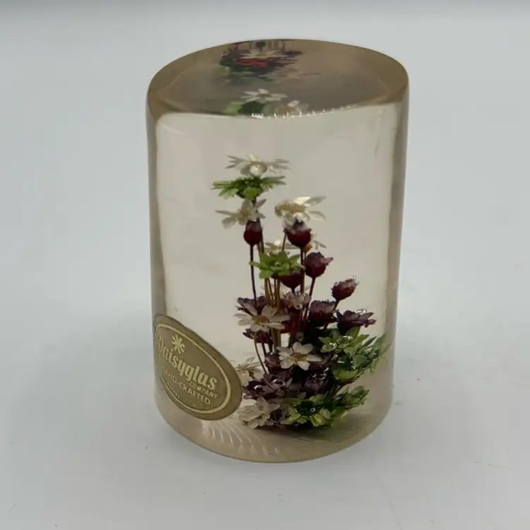 Daisyglas Company Flower Ladybug Lucite Paperweight