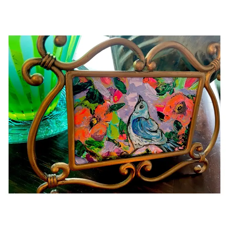 Color Me Blue 
New, Original Bird Painting 
On 6”x4” Watercolor Paper 
In 9”x7” Preloved Frame
With Glass