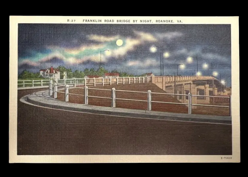Vintage Linen Postcard Franklin Road Bridge Roanoke Virginia Standard Unposted