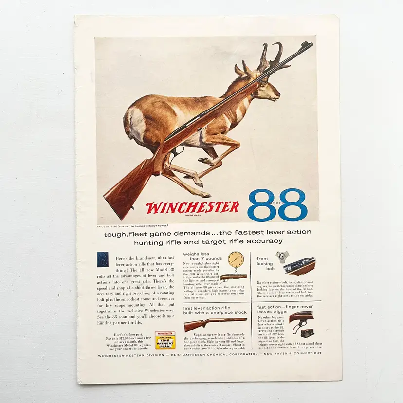 Winchester 88 Rifle Vintage 1950s Original Print Ad
