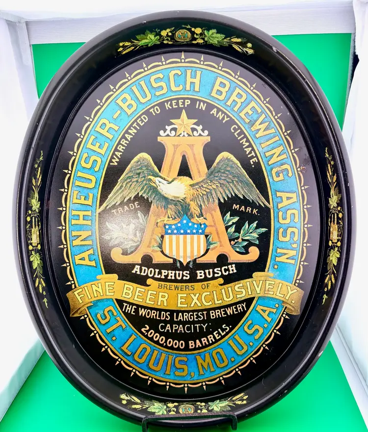 Vintage Anheuser Busch Brewing Association Advertising Metal Tray - Eagle and A featured