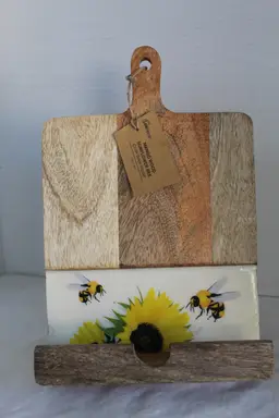Lexi Home Mango Wood Sunflower Bee Cookbook Holder