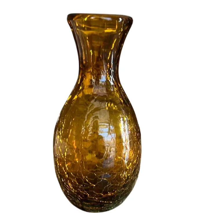 VINTAGE CRACKLE VASE, TOPAZ 5.5”