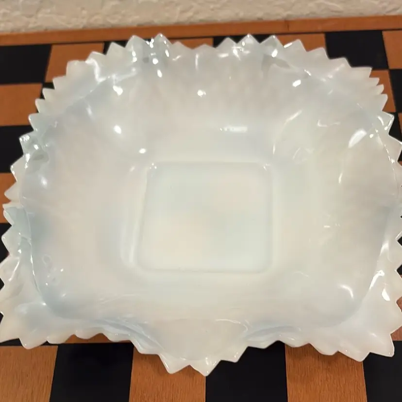 Milk Glass Square Diamond Design Candy Dish