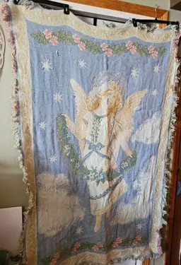 Vintage AngelWoven Tapestry Afghan Throw c.1990s - As Is
