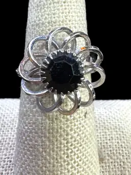 Sara Coventry “Black Beauty” Adjustable Silver Tone Ring- Size 8