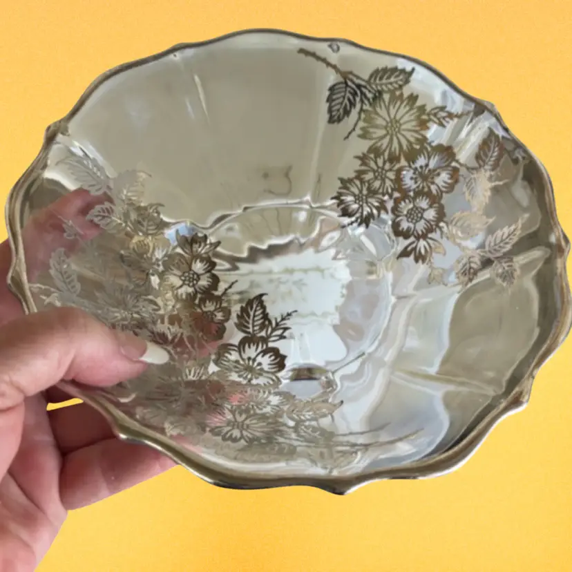 Silver Leafed Tri Foot Bowl Clear Glass