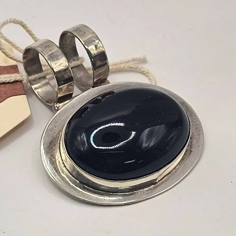 #112 Sterling Silver Black Onyx Oval Slide Pendant