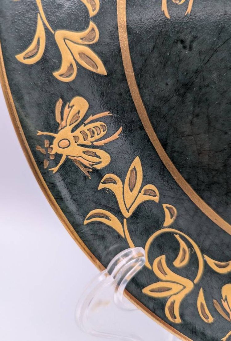 BEES- Decorative Vintage Andrea By Sadek Green and Gold Bee Plate
