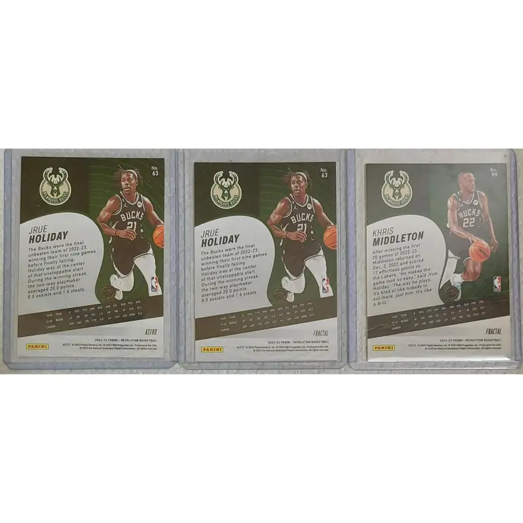 2022-23 Panini Revolution Bucks Lot X3 Jrue Holiday Khris Middleton Fractal SPs