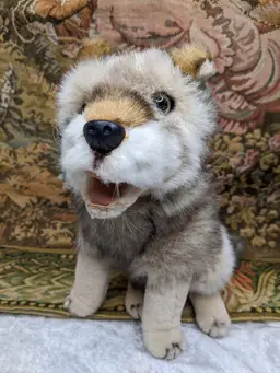 Vintage Realistic Wolf Dog Plush Stuffed Animal Toy 13” Discovery Channel 1999 Gray Brown 90s