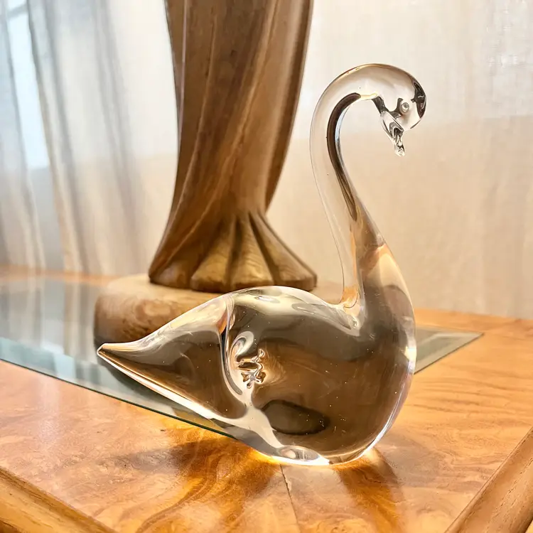 Vintage Swedish  FM Konstglas Art Glass Swan Ronneby Sweden Handblown
