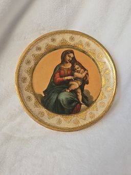 Vintage Italian Madonna & Child Florentine Plaque – Raphael “Madonna di Foligno” – 6.5″