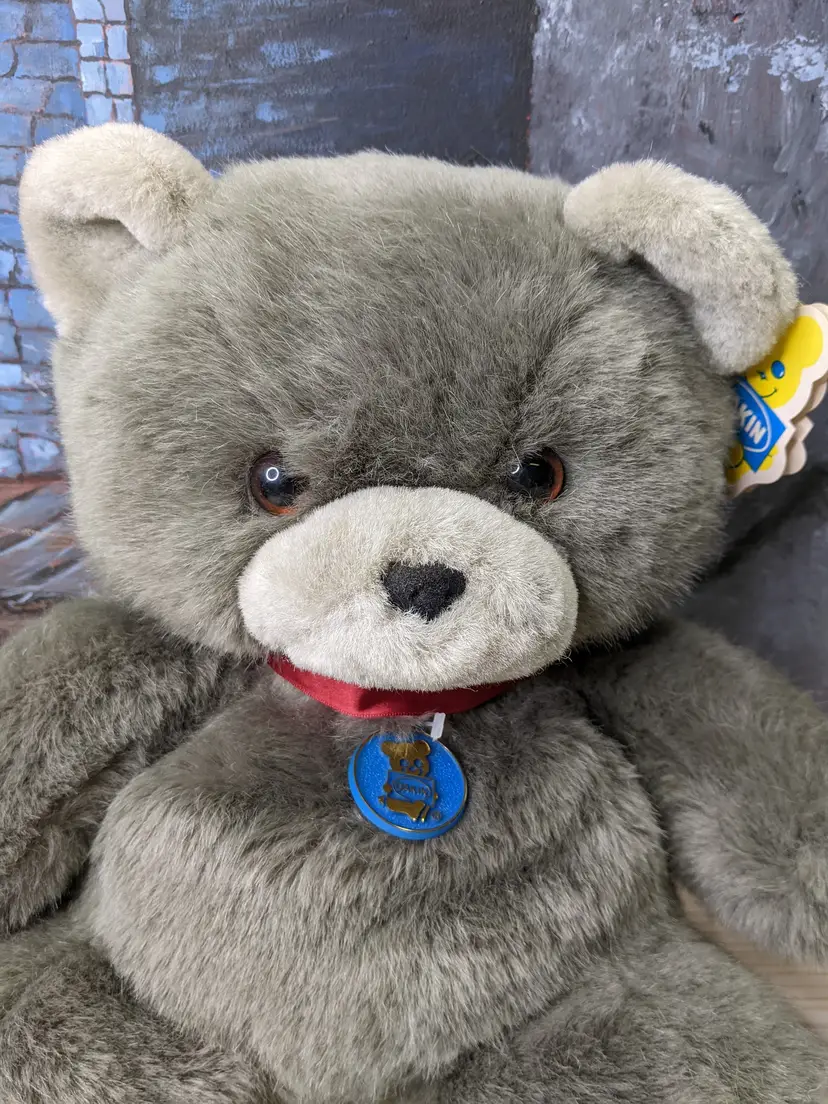 Vintage Dakin HUGGY Gray Teddy Bear Plush 15” Stuffed Animal 1984 with Tags Nature Babies 80s 90s Toy