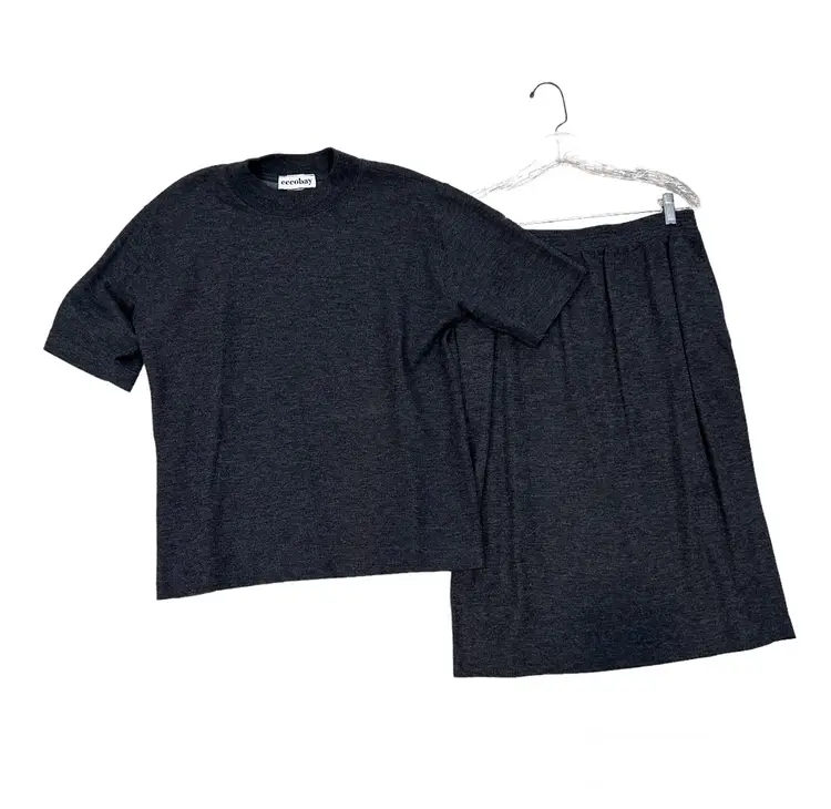 Women’s Large Grey Gray ECCOBAY Shirt Skirt Set Elastic Waist Business Corporate