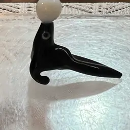 023 Micro, Mini Lampwork Black Seal Balancing A White Ball On His Nose