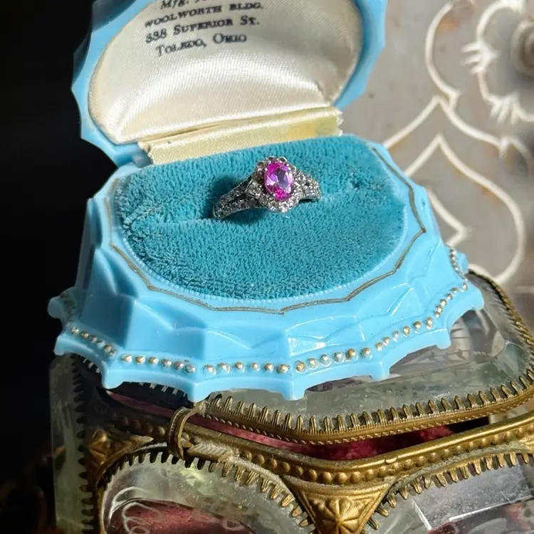 Sterling Silver Pink Sapphire & White Topaz Ring Sz 7