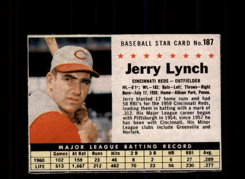 1961 Post Cereal (F278-33) #187 Jerry Lynch - (pk3) - Cincinnati Reds