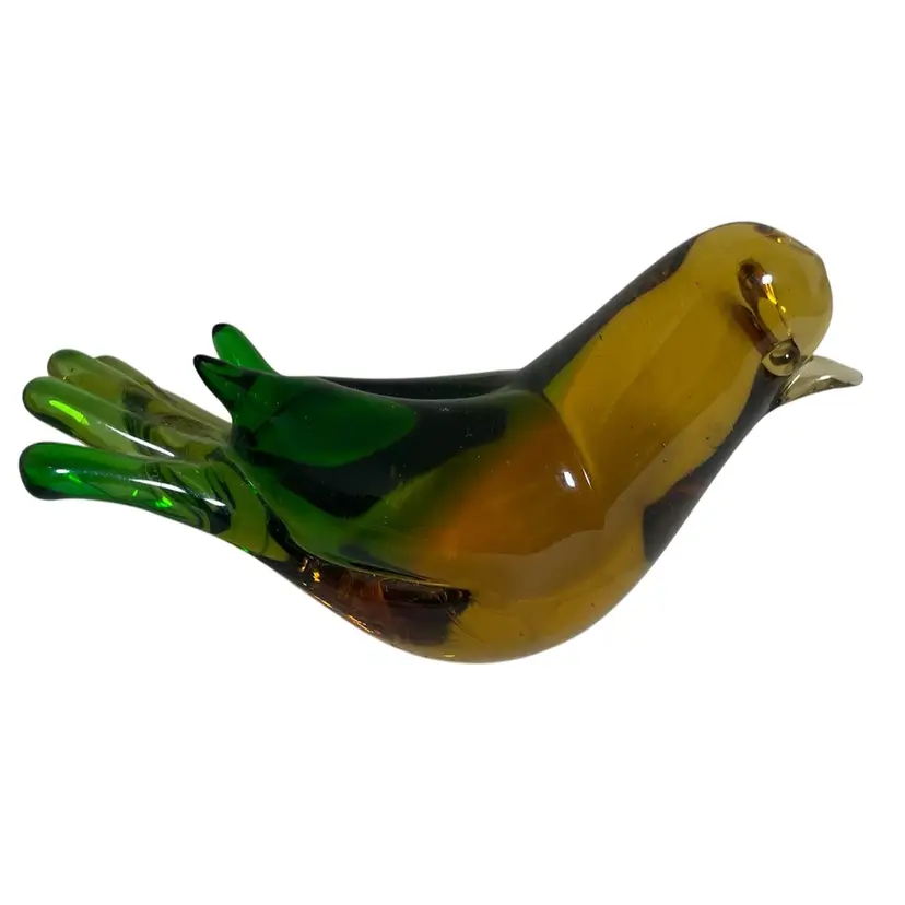 Murano Sommerso Seguso Dove Figurine Paperweight Green And Amber